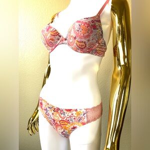 Gilligan & O’Malley bra set 34A orange coral paisley floral bra & S panties